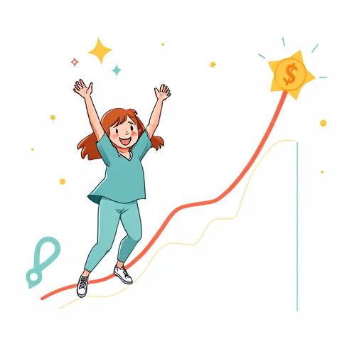 Una persona celebrando el logro de una meta financiera con un gr&aacute;fico ascendente de &eacute;xito.